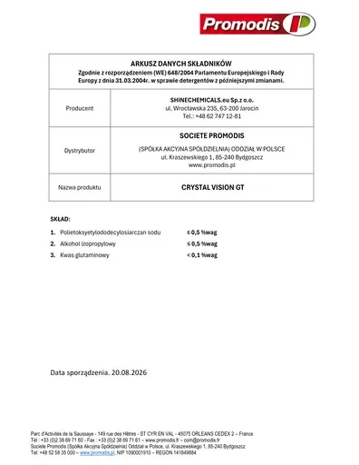 Okładka katalogu Arkusz danych składników Crystal Vision GT